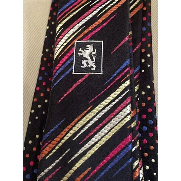 Bugatchi Italy Mens Silk Tie Black Colorful Polka Dots Business Wedding‎ Party - Picture 3 of 6